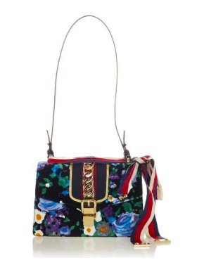 Gucci Black Sylvie Floral Embroidered Bag