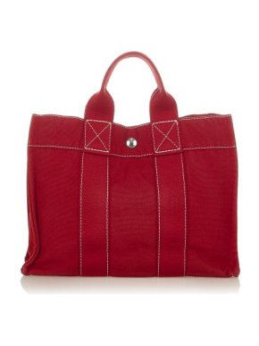 Hermes Vintage Red Canvas Fourre Tout PM Tote Bag