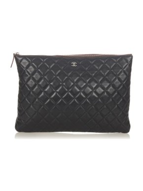 Chanel Black Diamond Quilted Clutch Bag