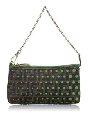 Fendi Vintage Zucca Green Polkadot Chain Baguette