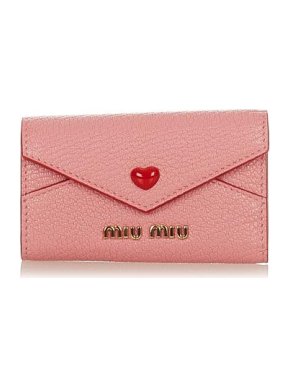 Miu Miu Pink Leather Madras Love Key Holder