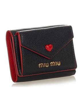 Miu Miu Black Leather Madras Love Tri-Fold Wallet