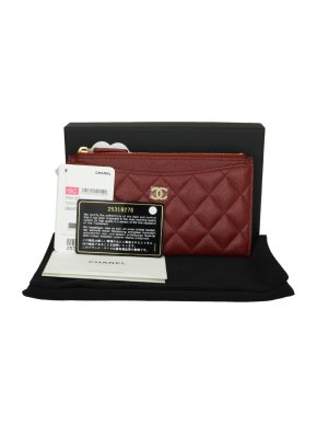 Chanel Burgundy Quilted Leather Zip Pouch
