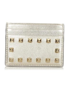 Valentino Garavani Silver Metallic Leather Rockstud Cardholder