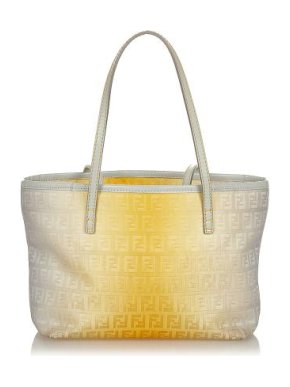 Fendi Vintage Yellow & White Zucchino Canvas Tote Bag