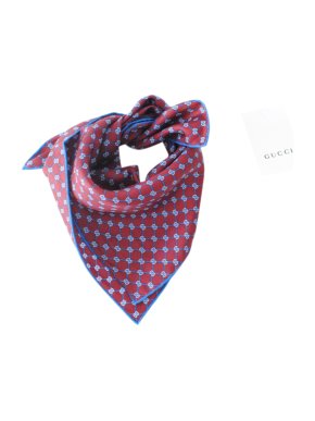 Gucci GG Monogram Burgundy & Blue Silk Twill Square Scarf