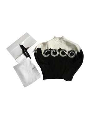 Chanel Coco Neige Black & White Logo Intarsia Knitted Jumper