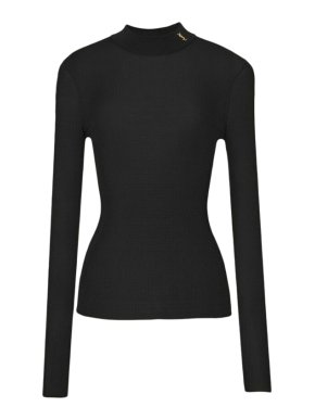 Saint Laurent black fine ribbed knit logo sweater