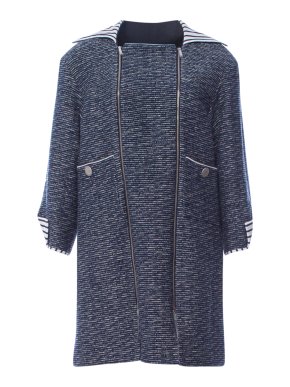 Chanel 2017 Spring Navy & White Boucle Tweed Trench Coat