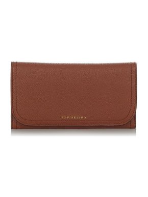 Burberry Tan Brown Leather Long Flap Wallet