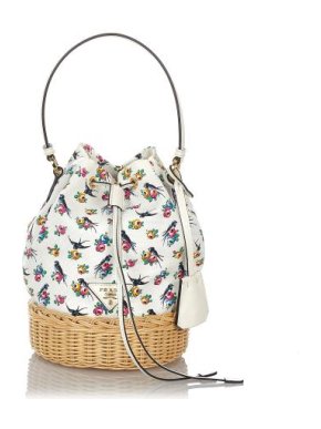Prada Plage Floral Canvas & Wicker Bucket Bag