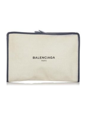 Balenciaga Ivory Canvas Logo Clutch Bag