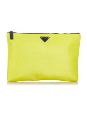 Prada Neon Yellow Saffiano Leather Clutch Bag