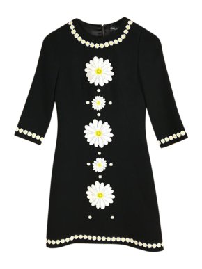 Dolce & Gabbana Daisy Applique Black Shift Dress