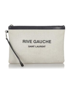 Saint Laurent Rive Gauche Ivory Linen Canvas Pouch