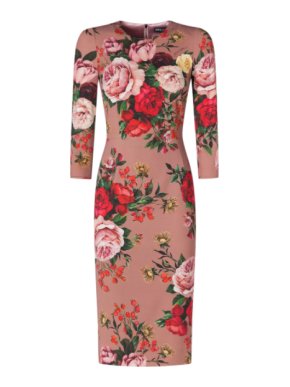 Dolce & Gabbana Baroque Rose Print Cady Print Dress