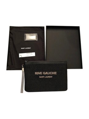 Saint Laurent Rive Gauche Raffia Clutch Bag