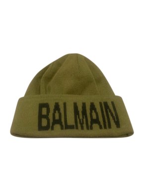 Balmain khaki cashmere wool stretchy hat
