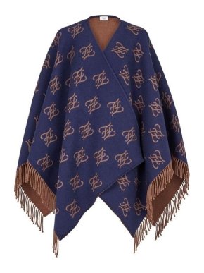 Fendi Blue Karligraphy Reversible Wool Poncho