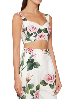 Dolce & Gabbana White Tropical Rose Bustier Top