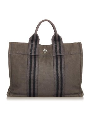 Hermes Vintage Grey Canvas Fourre Tout PM Tote Bag