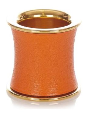 Hermes Gold-Tone Metal Orange Leather Wrapped Scarf Ring