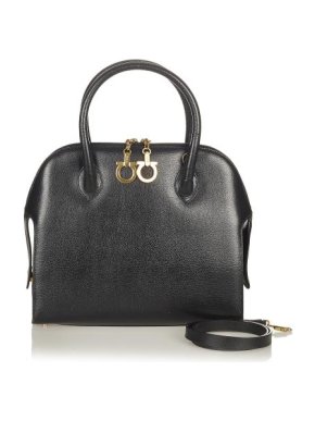 Salvatore Ferragamo Black Leather Gancini Top Handle Bag