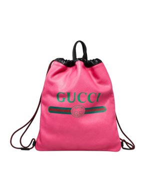 Gucci Pink Leather Logo Drawstring Backpack