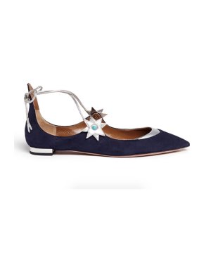 Aquazzura X Poppy Delevingne Metallic Star Suede Lace-up Flats