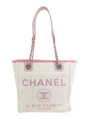 Chanel Pink & Ivory Canvas Deauville Tote Bag