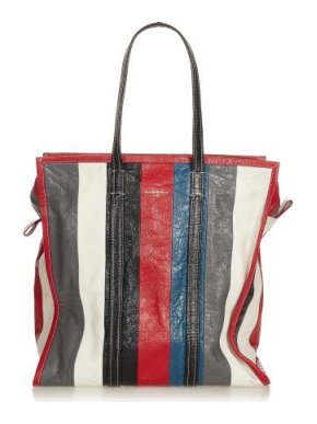Balenciaga Cracleque Leather Bazar Striped Tote Bag