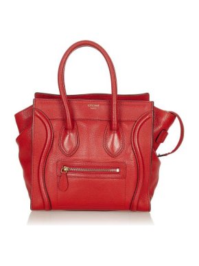 Celine Red Micro Luggage Leather Tote Bag