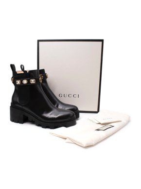 Gucci Black Trip Crystal Embellished Chelsea Boots