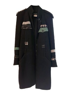 Chanel Black Tweed Embellished Military Coat