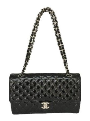 Chanel Black Patent Leather Medium Secret Label Flap Bag