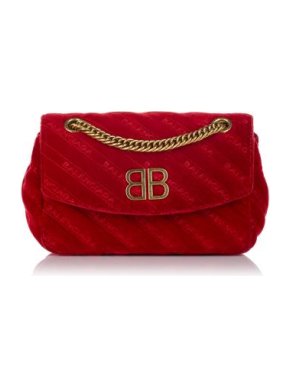Balenciaga Red BB Velvet Wallet on Chain
