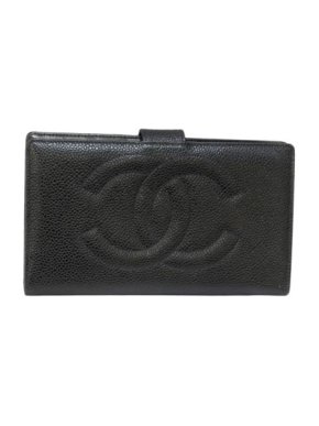 Chanel Black Caviar Leather CC Logo Long Wallet
