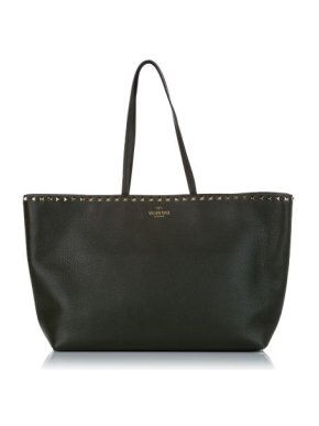 Valentino Black Leather Rockstud Tote Bag