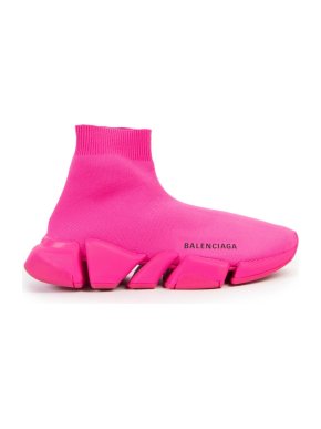 Balenciaga Neon Pink Stretch Knit Sock Sneakers
