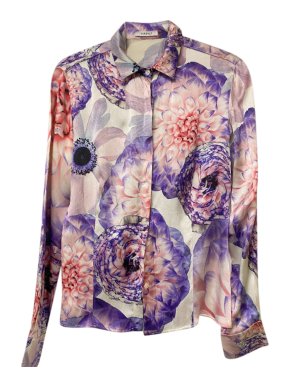 Versace Lilac Floral Printed Silk-Satin Shirt