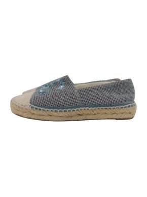 Chanel Light Teal & Burgundy Tweed CC Logo Espadrilles