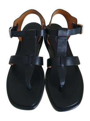 Ralph Lauren Purple Label Black Leather Flat Sandals