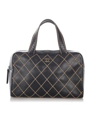Chanel Vintage Black Leather Wild Stitch Diamond Quilted Bag