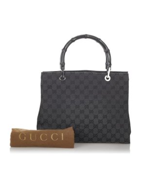 Gucci Black Bamboo Handle GG Monogram Canvas Bag