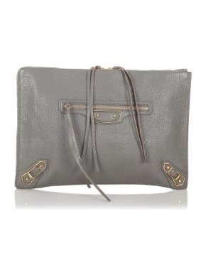 Balenciaga Grey Leather Motocross Clutch Bag
