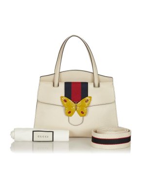 Gucci Medium Ivory Leather Web Linea Butterfly Totem Bag