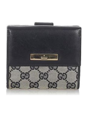 Gucci Black Leather & GG Canvas Bi-fold Small Wallet