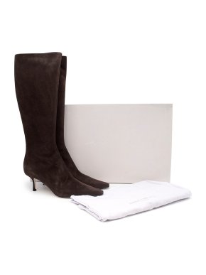 Jimmy Choo Brown Suede Kitten Heeled Long Boots
