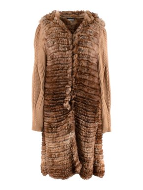 Alexander McQueen Brown Knitted Fur Long Hooded Cardigan