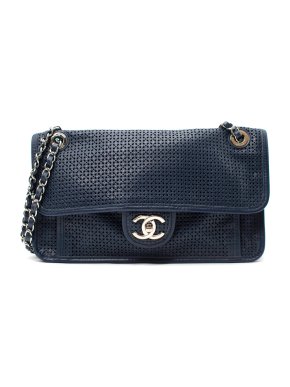 Chanel Navy Up In The Air Perforated Leather Flap Bag